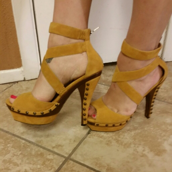 mustard strappy heels